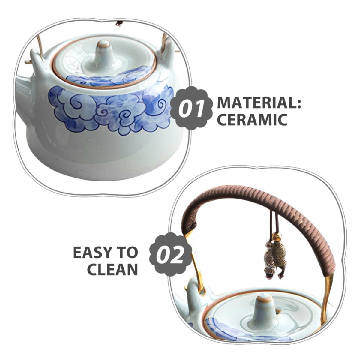 ARTIBETTER Tetera de Cerámica, Tetera China de Cerámica, 250ml, Azul, con Asa, Fácil de Limpiar y Agarre Cómodo, para Infusiones en Casa y Pequeñas Reuniones