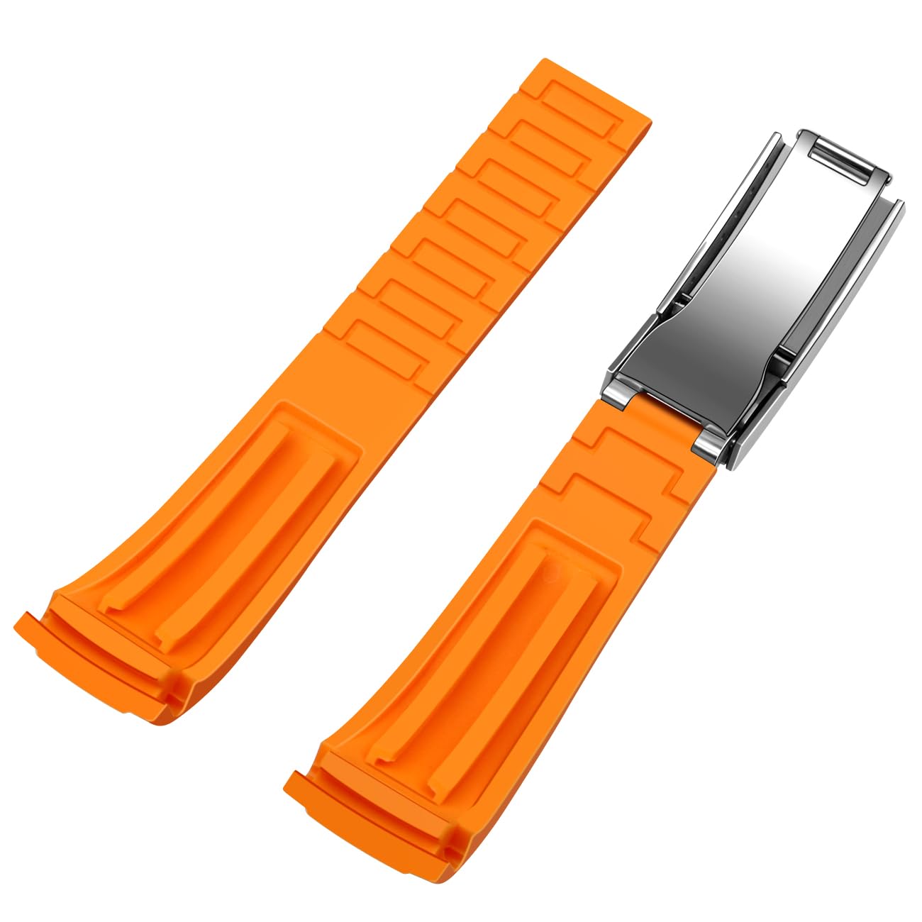 Cinturino di ricambio in silicone con estremità curva da 20 mm, cinturino di ricambio a mezza luna, fibbia in acciaio inox, per uomini e donne, arancione
