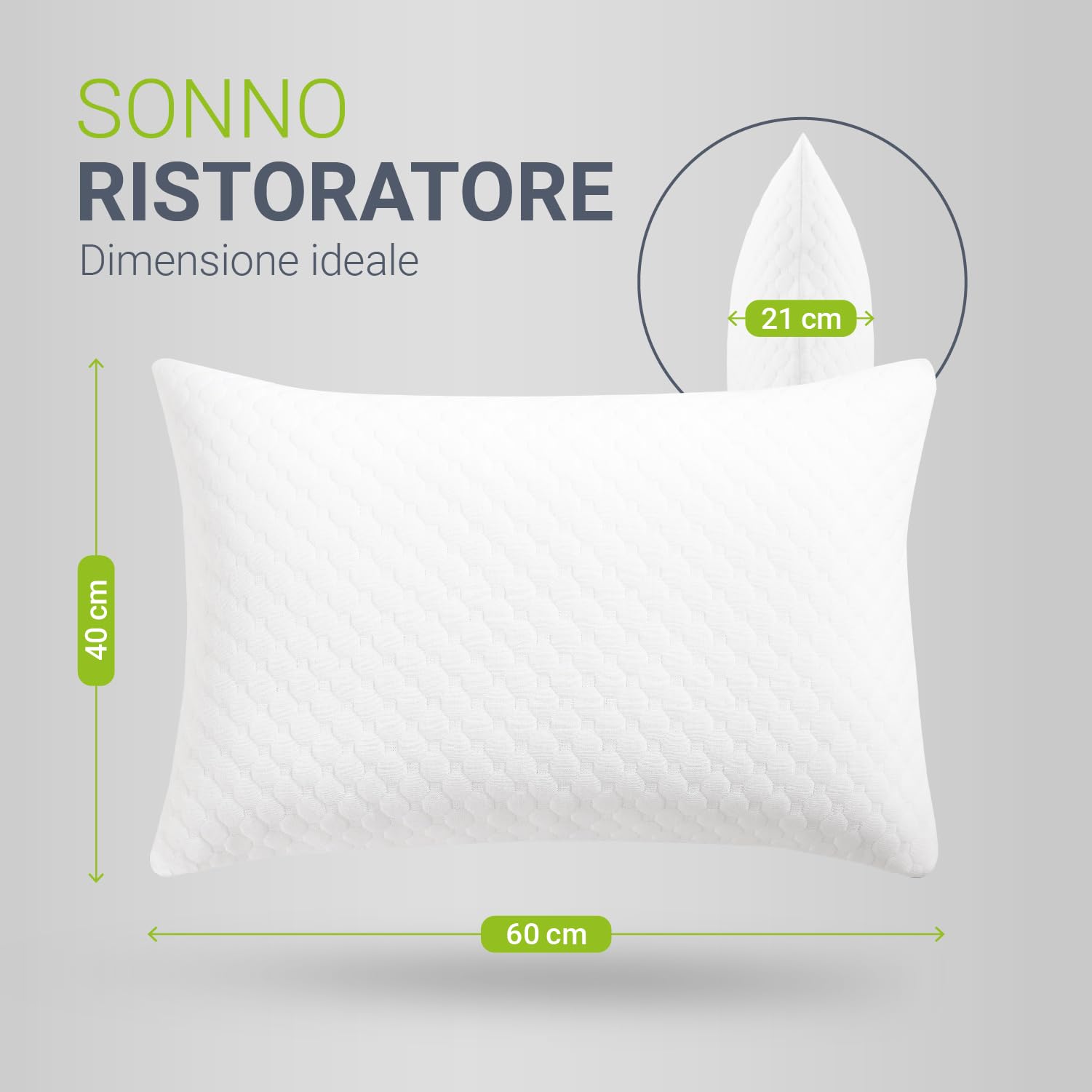 Juskys set da due cuscini da 40x60 cm per il letto – Imbottitura traspirante in memory foam – Fodera lavabile – Bianco