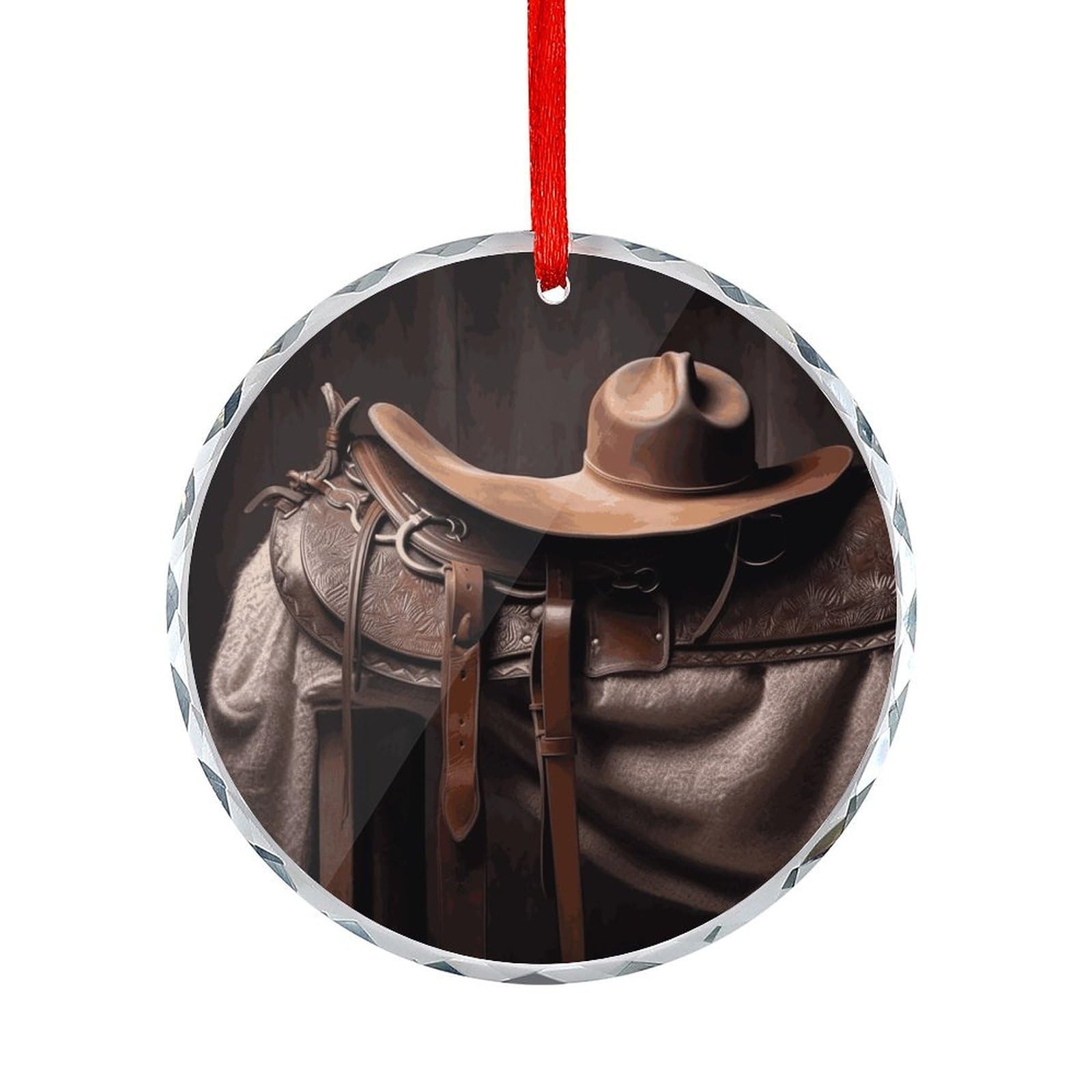 Btcowzrv Style Cowboy Saddle Hat Round Ornament Hanging Pendant Decor