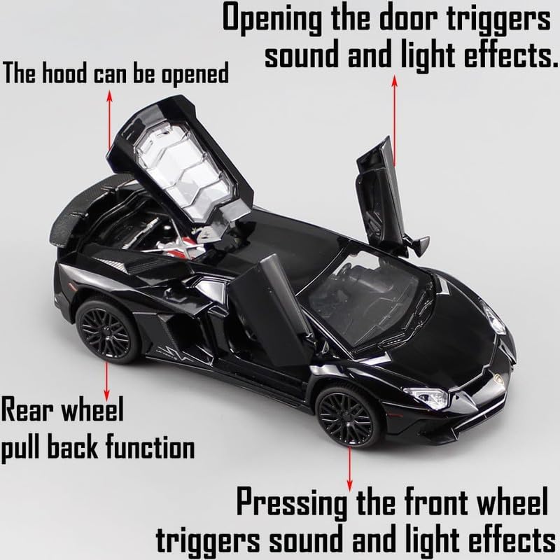 Image of Kids Model 1:32 LP750 Die Cast Metal Car Pull Back Action Opening Doors with Realistic Engine Sound Lights Toy Car Gift for Boys - White
