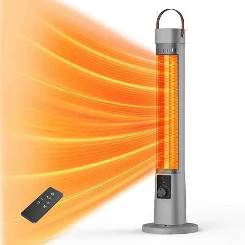Miniatura 10 de Calentador al aire libre para patio, 32" Calentadores eléctricos por infrarrojos para interiores con control remoto, 1500W, oscilación de 60°