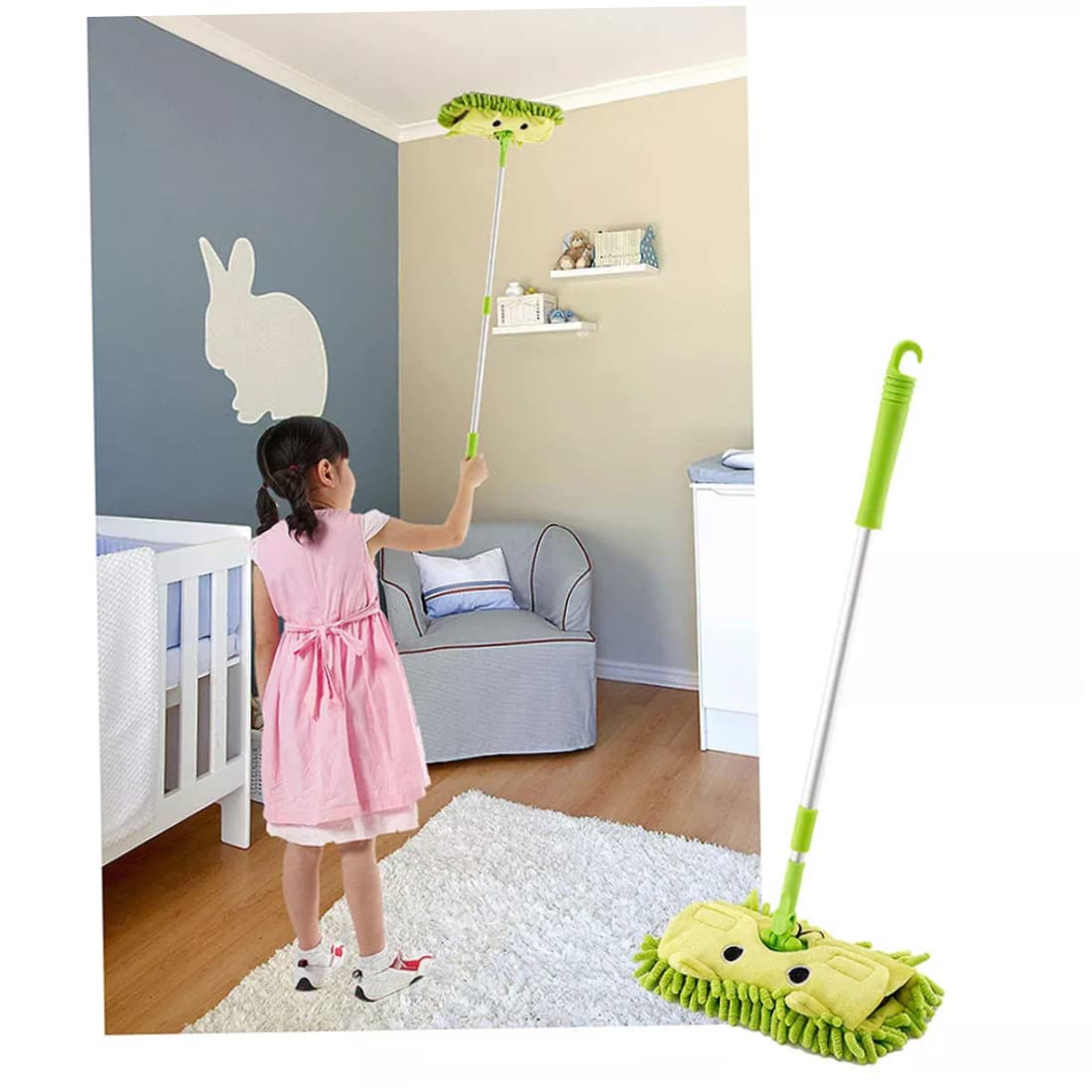 Balai de Nettoyage pour Enfants, Mini Balai de Nettoyage détachable, Outils pour Enfants 3 Ans et Plus, 3 Couleurs, Vert.