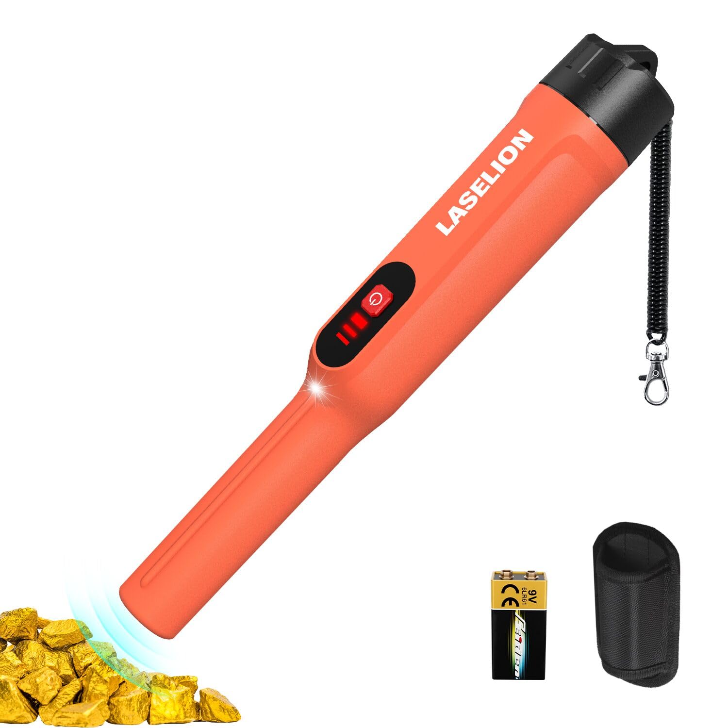 Détecteur de Métaux Pinpointer, LASELION MD01 Portatif IP68 Étanche Détecteur de Métaux avec Batterie 9V, Sac Ceinture et Sangle de Cou, numérisation précise à 360°
