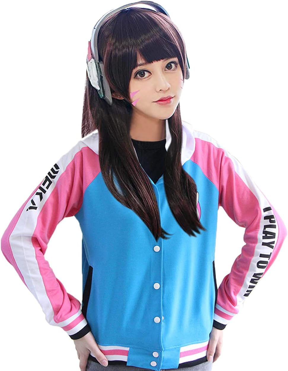 Olanstar Women's OW D.Va Cute Bunny Cosplay Long Sleeve Hoodie Jumper Sweatshirt Blue & White