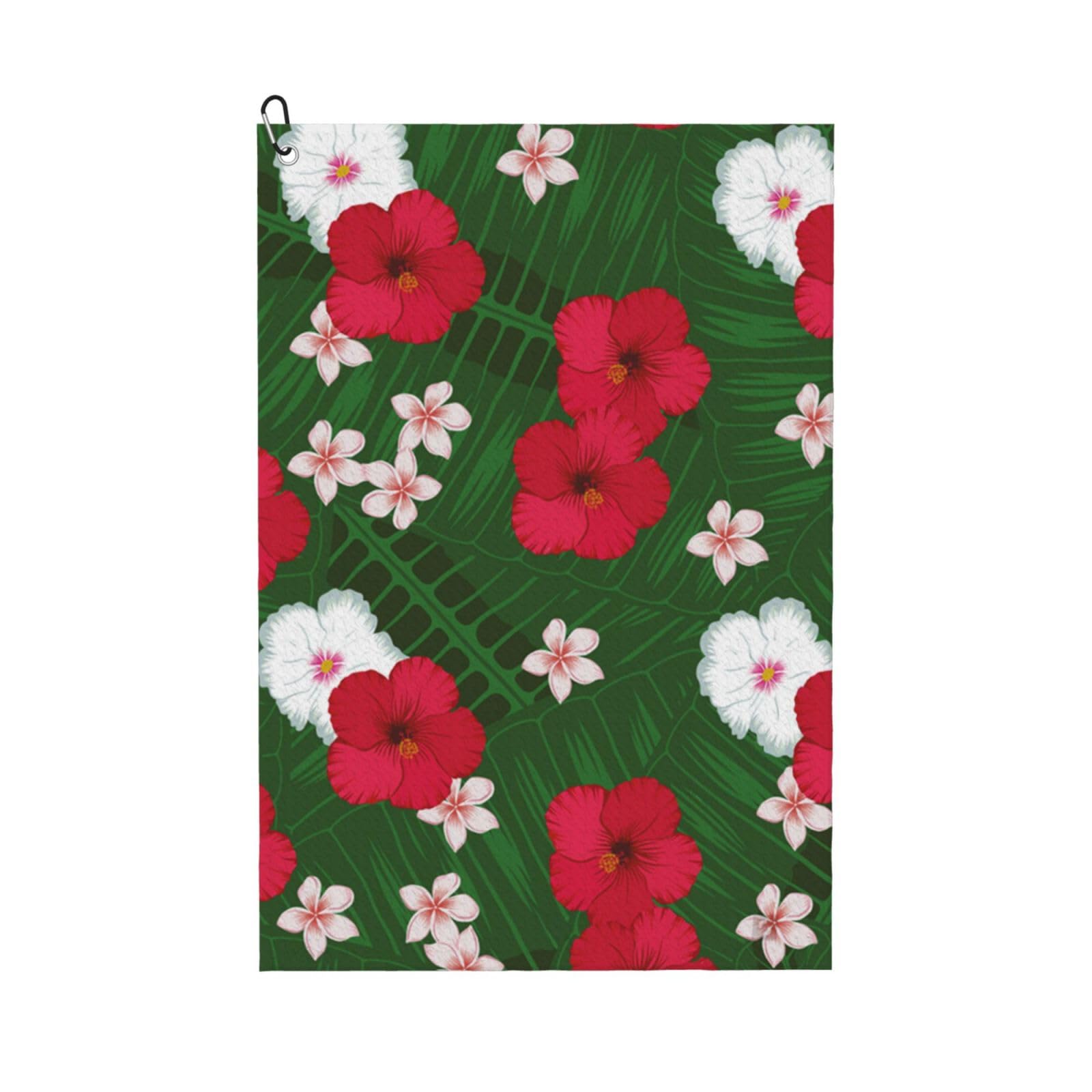 Hnnkloy Plumeria Hibiscus Green Leaves Background, 16x24 in Portable Waffle Golf Towels with Carabiner Clip for Golf Bag