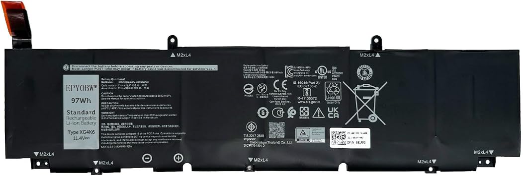بطارية الكمبيوتر المحمول XG4K6 97Wh 11.4V متوافقة مع Dell XPS 9700 9710 9720 9730 / Precision 5750 5760 5770 Series 001RRR3 0F8CPG OF8CPG 5XJ6R KVPMY 0Y3V
