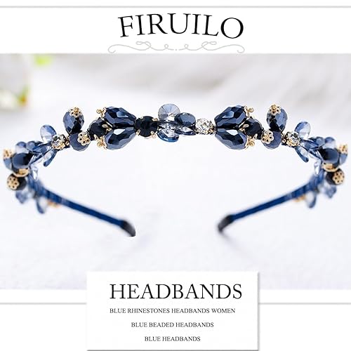 Miniatura 9 de Diademas finas con diamantes de imitación azules, bandas para el cabello con cuentas de cristal brillante para mujeres y niñas (azul)