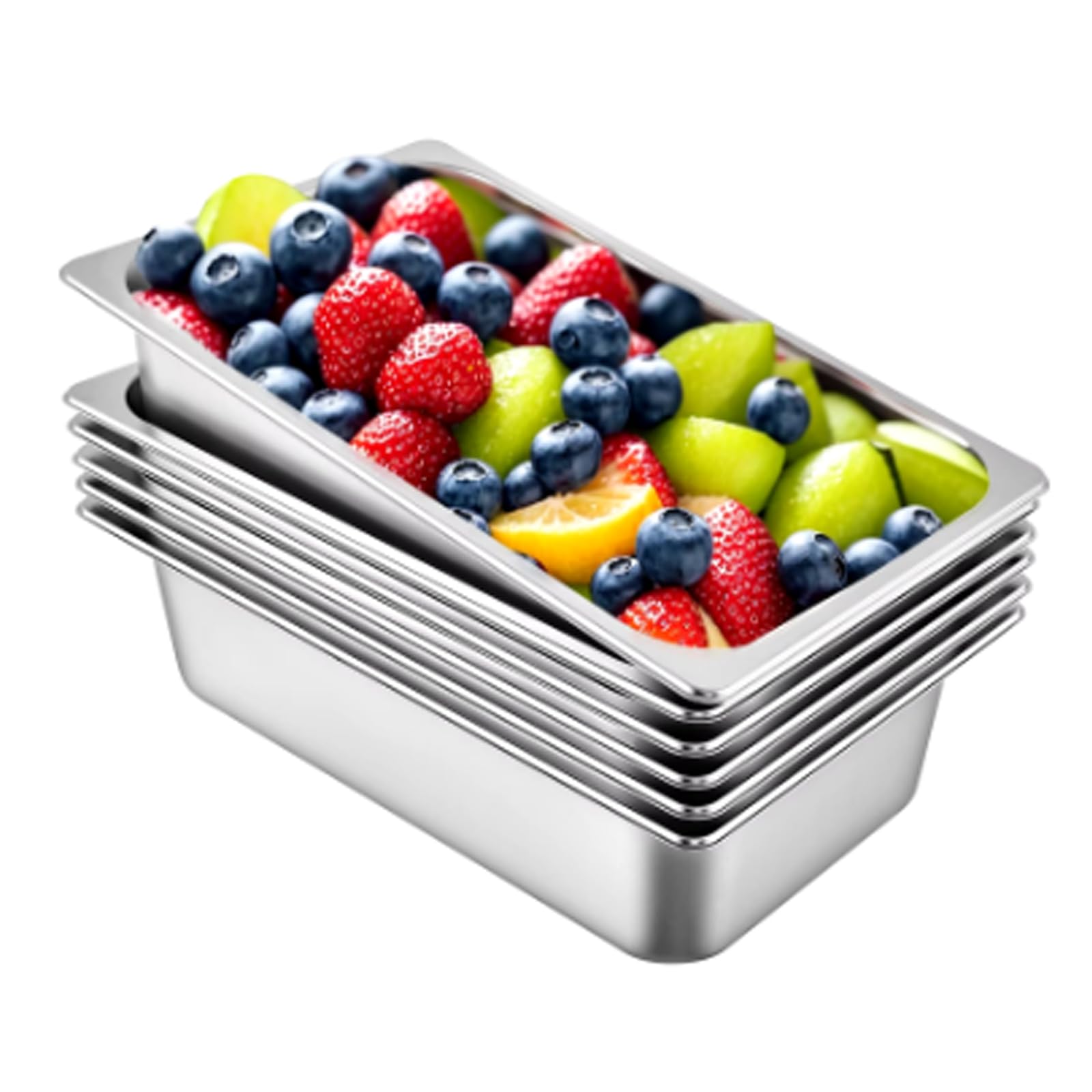 Lot de 6 bacs Gastronorm GN 1/4-100 mm de profondeur en acier inoxydable | plateaux ingrédients | plateaux Gastronorm 1/2 | Récipient GN 1/4 265 x 162 x 100 mm | 2,8 l