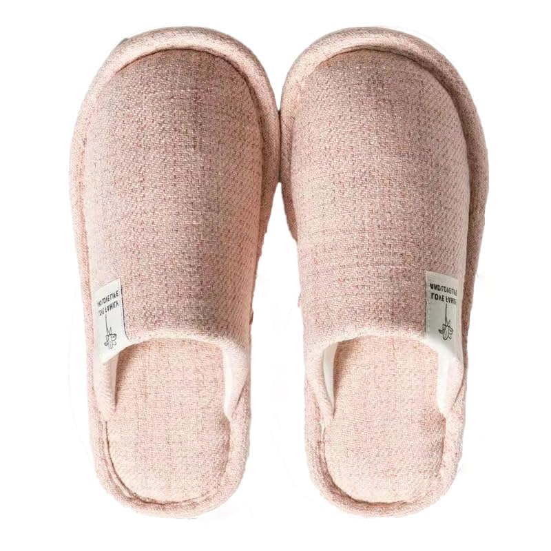 AioTio Zapatillas casa verano Para Hombre y Mujer Lino y Algodón​ pantuflas de Otoño-Invierno Punta Cerrada（Rosa 38/39