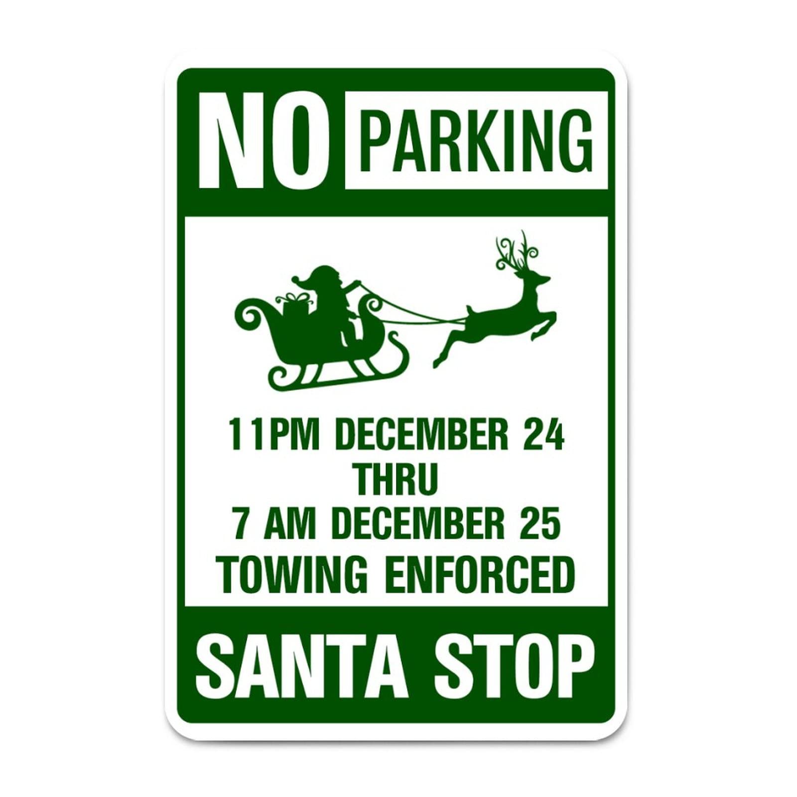 ENEDNATE Santa Stop No Parking Vintage Man Cave Street Metal Sign 8x12 Inch Decorative Notice Aluminum Tin Sign for Inside Outside Community Railway Road Yard Use Wall Art Decor