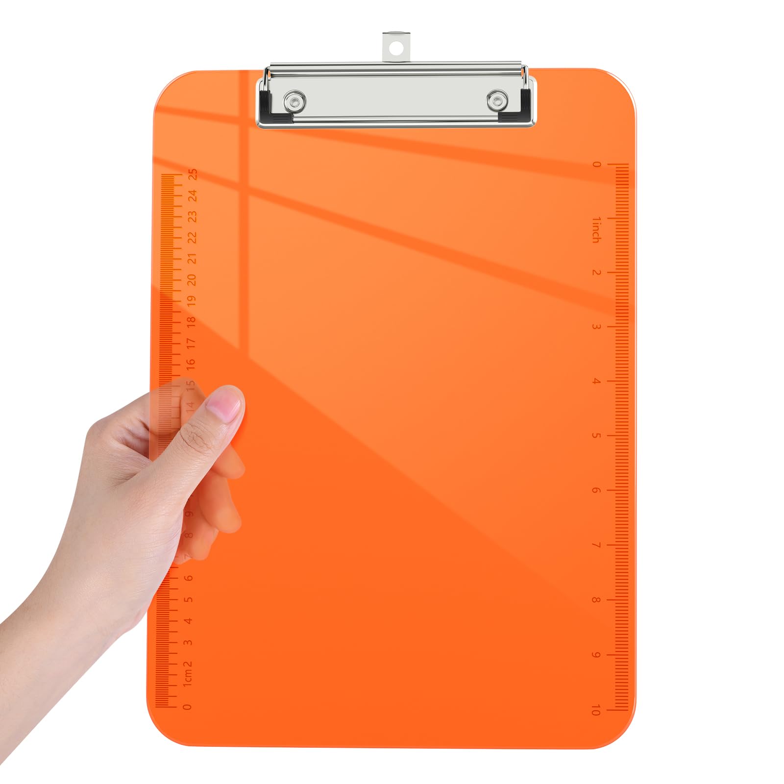 Plastic Clipboards, Translucent Clip Board with Low Profile, Purple Clipboard with Ruler,Office Clipboards, School Supplies, Letter Size 12.5 x 9 Inches, Orange