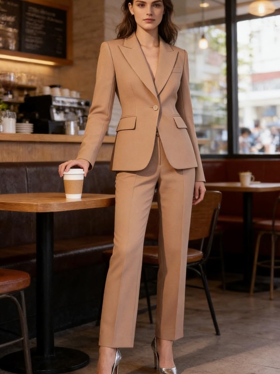 Traje ajustado de 2 piezas para mujer, con solapa de pico y pantalones, traje de negocios, graduación, boda, esmoquin