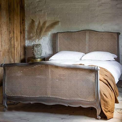 Teak Lab Rattan & Wood Antique French Style Woven Cane Bed (...