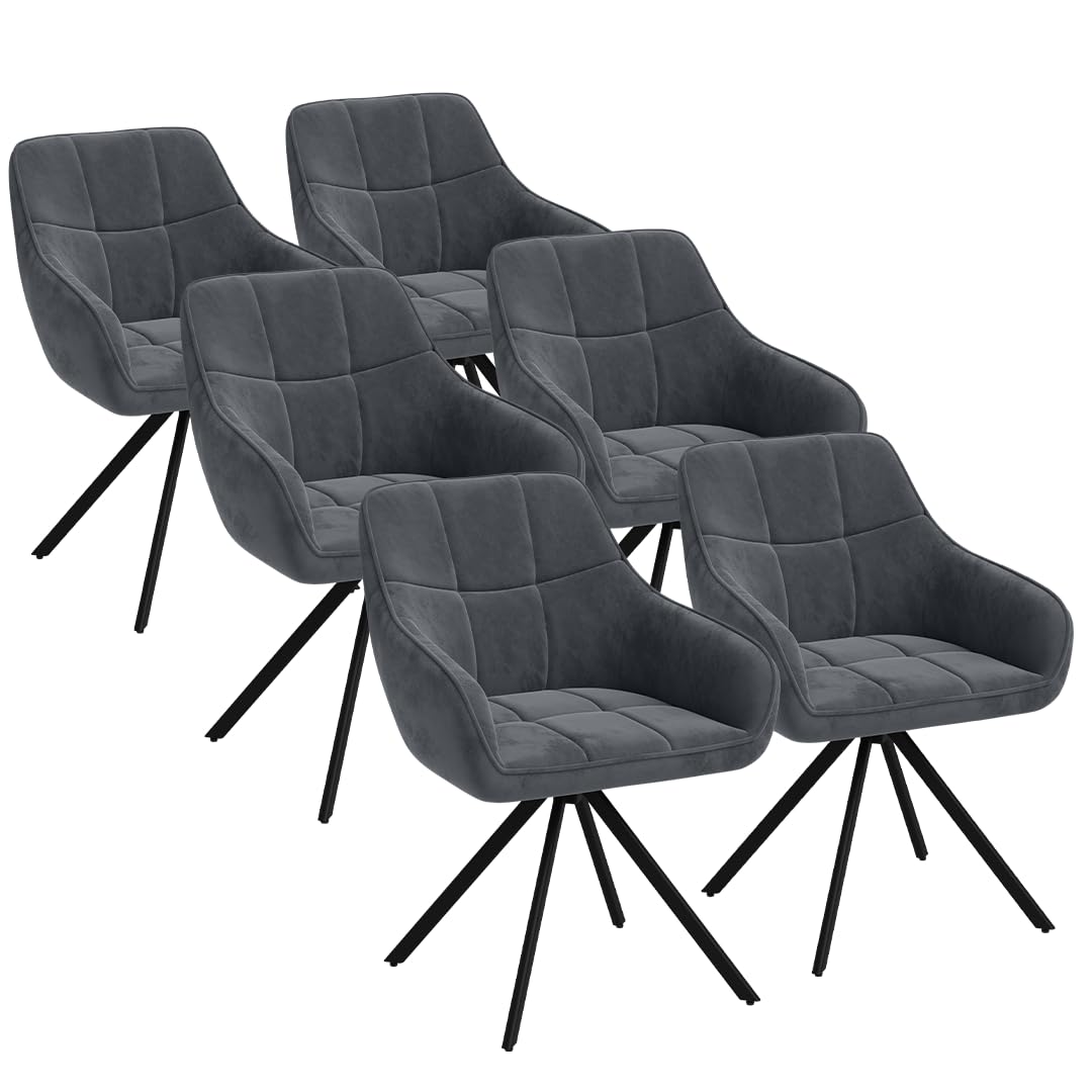 skølm Sköll Esszimmerstühle 6er Set, Dunkelgrau, Samt, drehbar, bis 150 kg