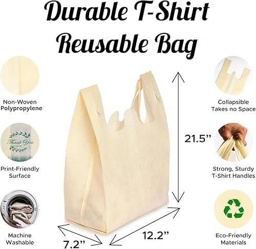 Miniatura 2 de Simply Cool Paquete de 50 bolsas de compras reutilizables ecológicas de 21.5 x 12.2 x 7.2 pulgadas, bolsas de compras duraderas y reciclables,