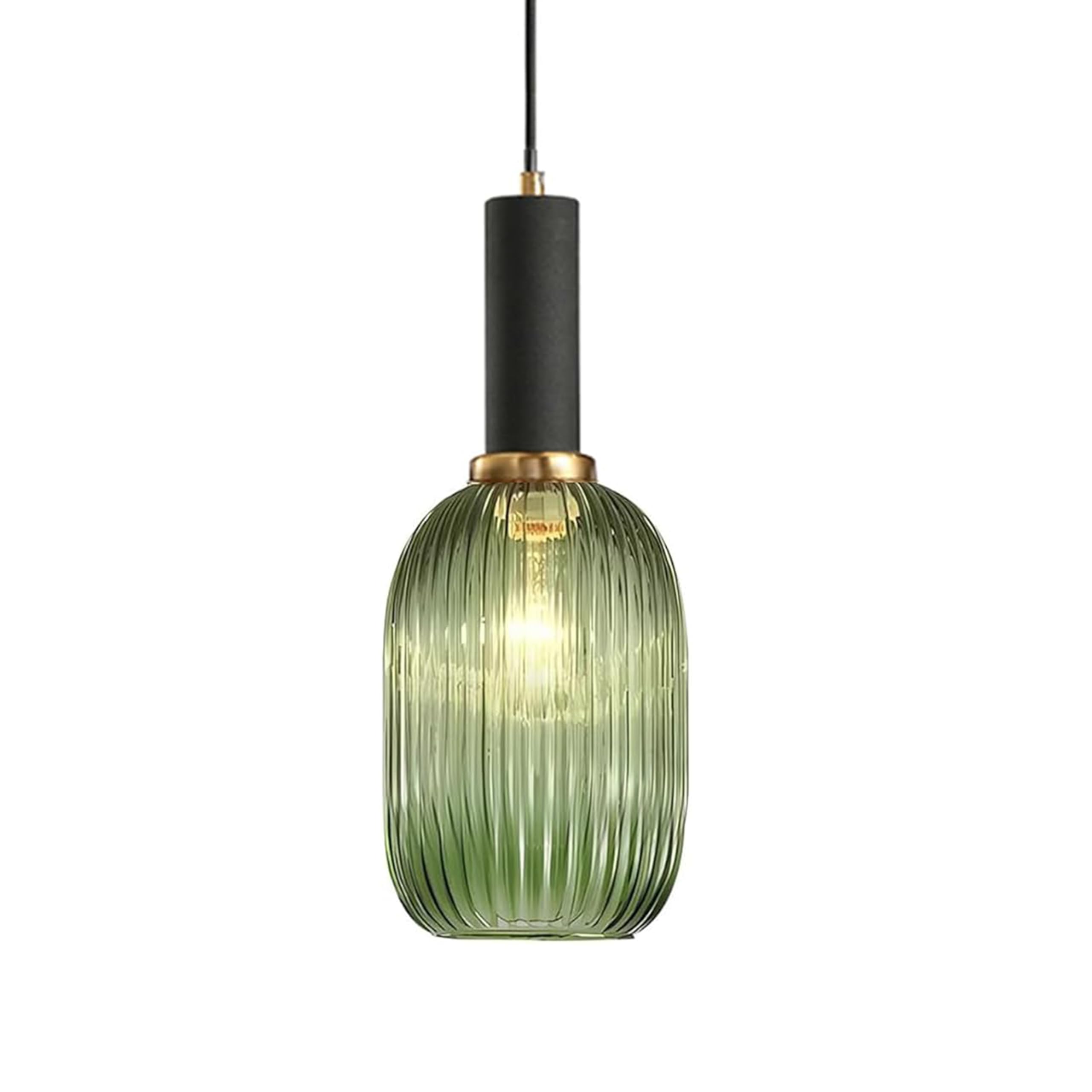 EKSED Modern Ribbed Glass Pendant Light with E27 Socket, Ceiling Hanging Light Fixture for Kitchen Island, Bedroom (Green, 14cm) — image 1
