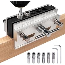 Self Centering Doweling Jig, Adjustable Width Dowel Jig for Straight Holes, Biscuit Joiner Set With 6 Drill Guide Bushings, Woodworking Drilling Guide Power Tool Accessory Jigs