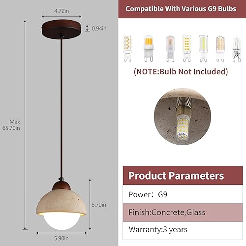 Miniatura 2 de Wabi Sabi - Lámpara colgante de piedra natural nórdica para isla de cocina, lámpara de suspensión de madera para comedor, mesita de noche, entrada,