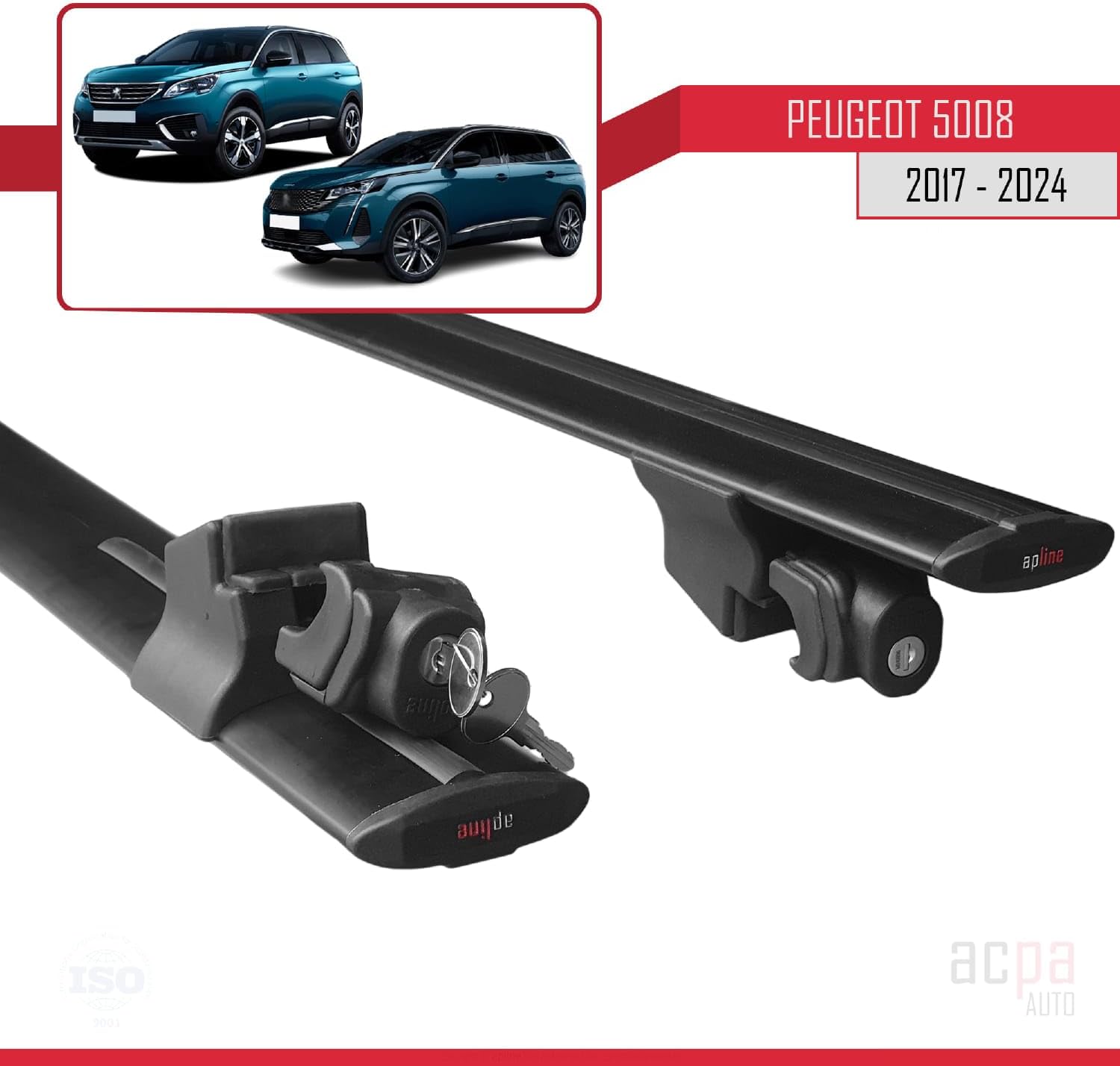 Compatible with Peugeot 5008 2017-2023 Roof Rack Hook Pannier Rack Railing Rack with Key Aluminium Black