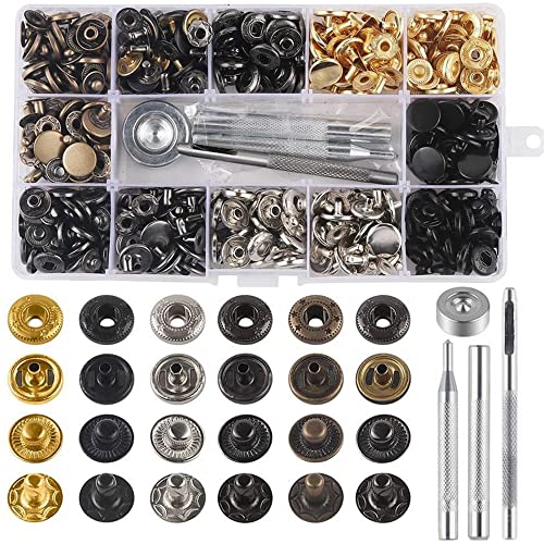 ZKSMNB Druckknöpfe, Druckknopf Set mit Zange, 120 Sätze Metall Druckknöpfe, Kupfer Druckknöpfe, Taste mit Fixierwerkzeug Kit für Bekleidungs und Lederarbeiten (6 Farben, 12.3 mm) Cover