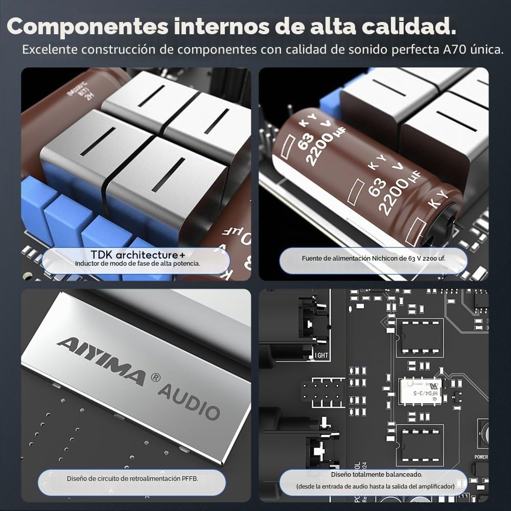 AIYIMA A70 Amplificador estéreo equilibrado con PFFB 2 x 300 vatios TPA3255 2.0 CH Clase D para altavoz de biblioteca de cine en casa con entradas XLR y RCA y entrada de disparo (DC 48V)