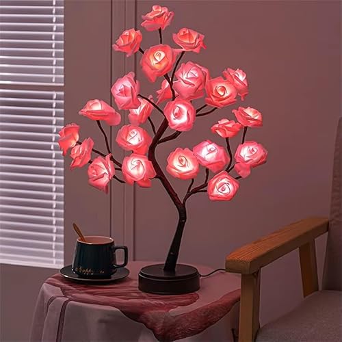 HUMAIZAR Christmas Gifts Led Light Rose Tree Table Desk Lamp for Home Decor Bedside Lamp Kids Room Bedroom Lamps Birthday Wedding Gifts Valentine Gifts (Pink Colour24 Led)