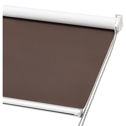 ChrisDowa 100% Blackout Roller Shade, Window Blind with Thermal Insulated, UV Protection Fabric. Total Blackout Roller Blind for Office and Home. Easy to Install. Brown,34" W x 72" H