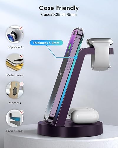 Miniatura 5 de Estación de carga 3 en 1 para dispositivo Apple, cargador inalámbrico para iPhone 16, 15, 14, 13, 12, 11 Pro Max y Apple Watch iwatch, base de carga