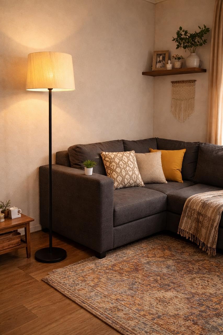 Modern Floor Lamp with Touch Control, 150cm Gold Metal Tripod Stand, White Fabric Shade, E27 LED Light, 40W Electric Indoor Lighting for Living Room, Bedroom