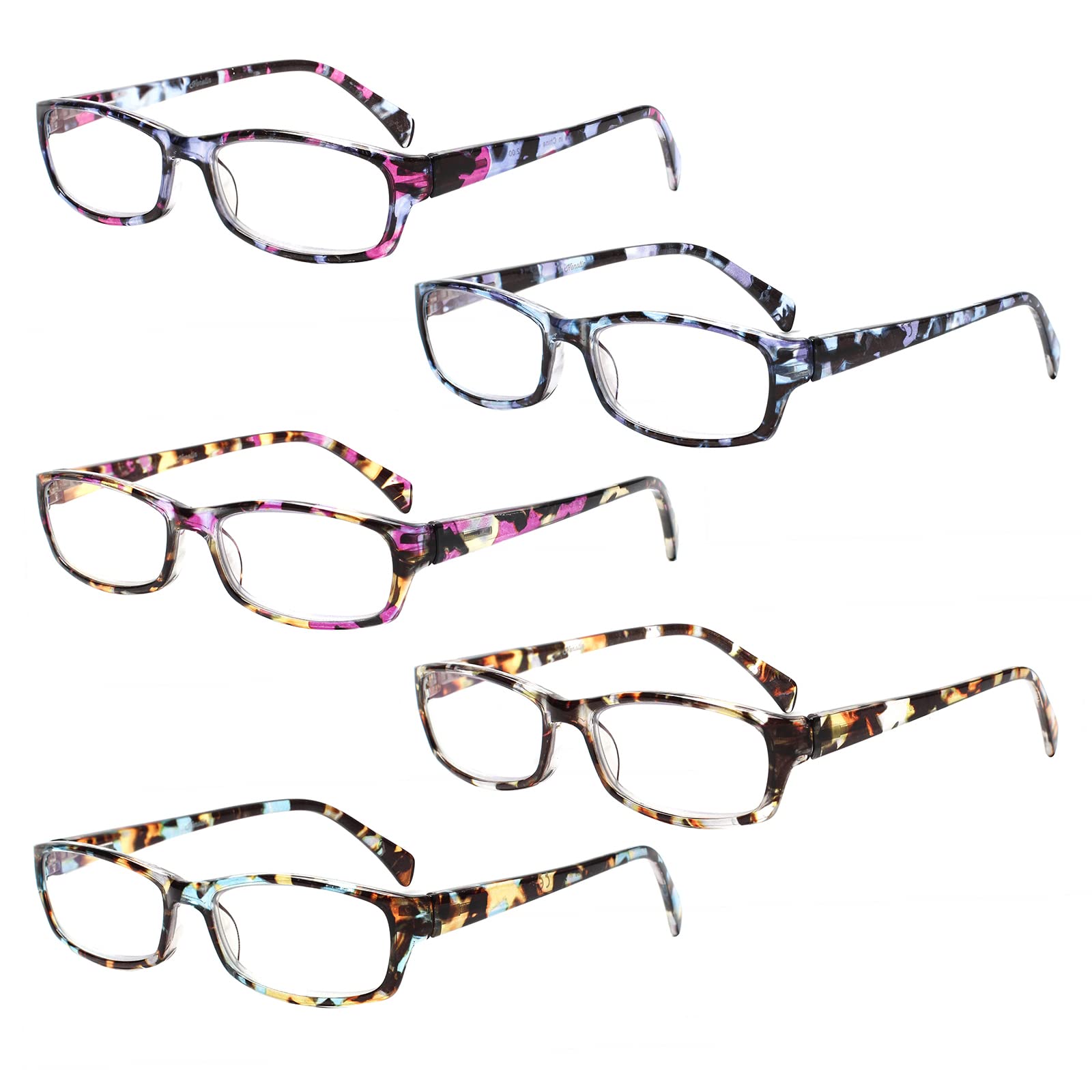 Henotin 5-Pack Reading Glasses Blue Light Blocking Anti Eyestrain Computer Reading Glasses for Women and Men Readers (Mix Color-C1, 1.25, Diopters)
