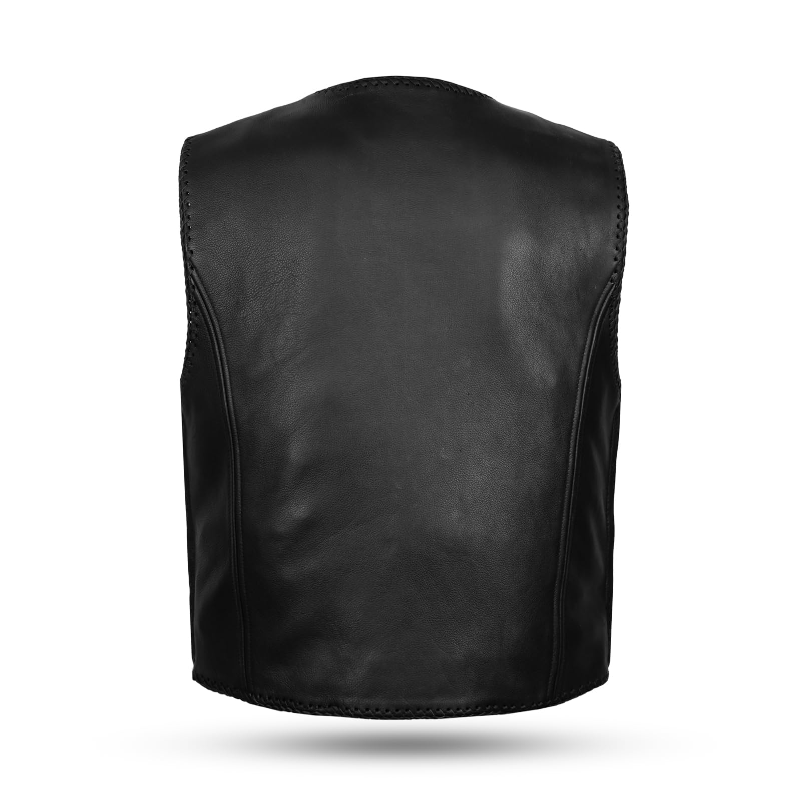 Leatherick Gilet da Motociclista in vera Pelle nera da Uomo - Design Classico Intrecciato, Lacci Laterali e Cerniera Gilet da Motociclista da Uomo con Fibbie a Gancio da Pesca