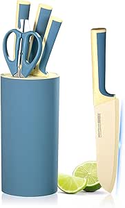 Kitchen Knife Set, 5 Pcs Blue Cooking Knife Set with Block