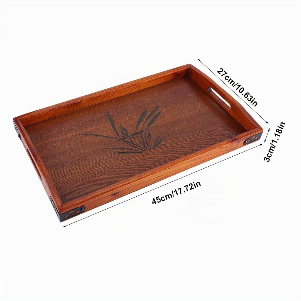 45 * 27 * 3cm Vassoio da Tè in Legno Bambù Mini Vassoio da Tavola Tavolo da tè Forma Rettangolare Massiccio Tè Caffè Snack Food Pasti Vassoio Piastra Ristorante Vassoi Con Maniglia per Casa Ufficio