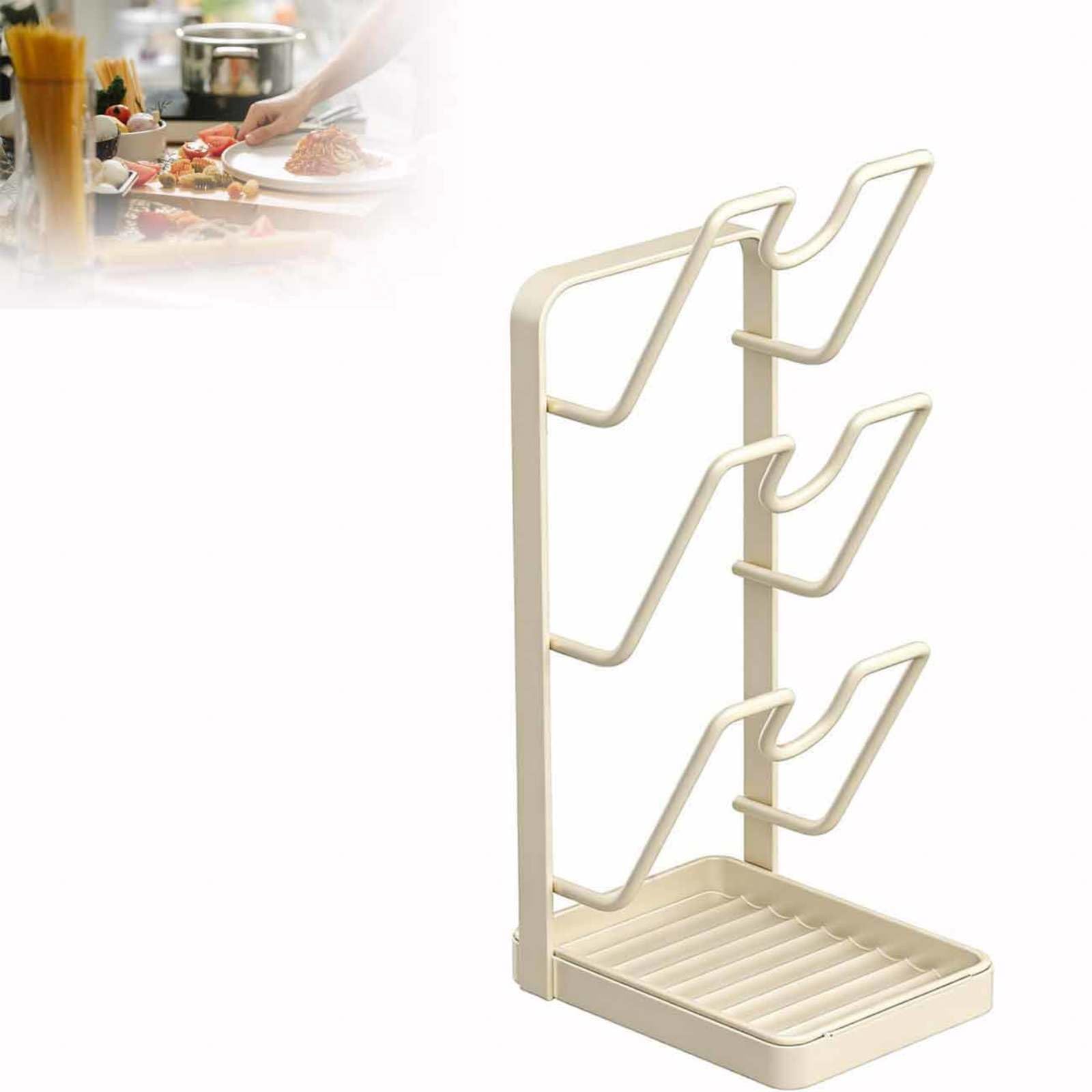 WXJHNYBS Pot Lid Organiser, 2 Layer/3 Layer Cookware Rack with Drip Tray Kitchen Tray Organiser for Pot Lids,Spatulas,Spoons,Cutting Boards,B-Triplelayer