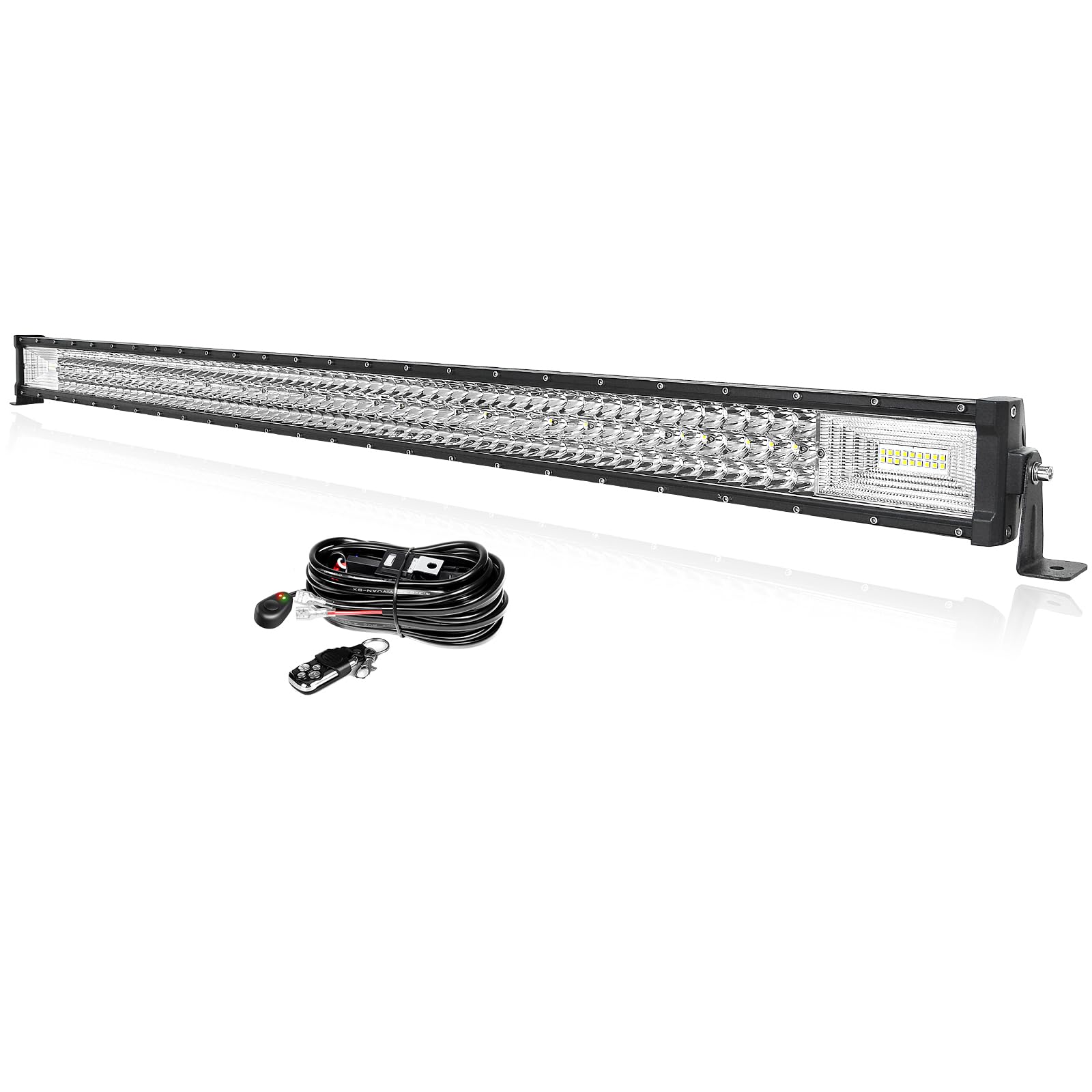 PICAA 52 Pulgadas 675W Barra LED 4x4 con Estroboscópica Cableado Kit, 130cm Tri-Fila Luz de Trabajo LED 12V 24V 6000K Blanco Foco Led Coche Camión Todoterreno Barras Luminosas Led