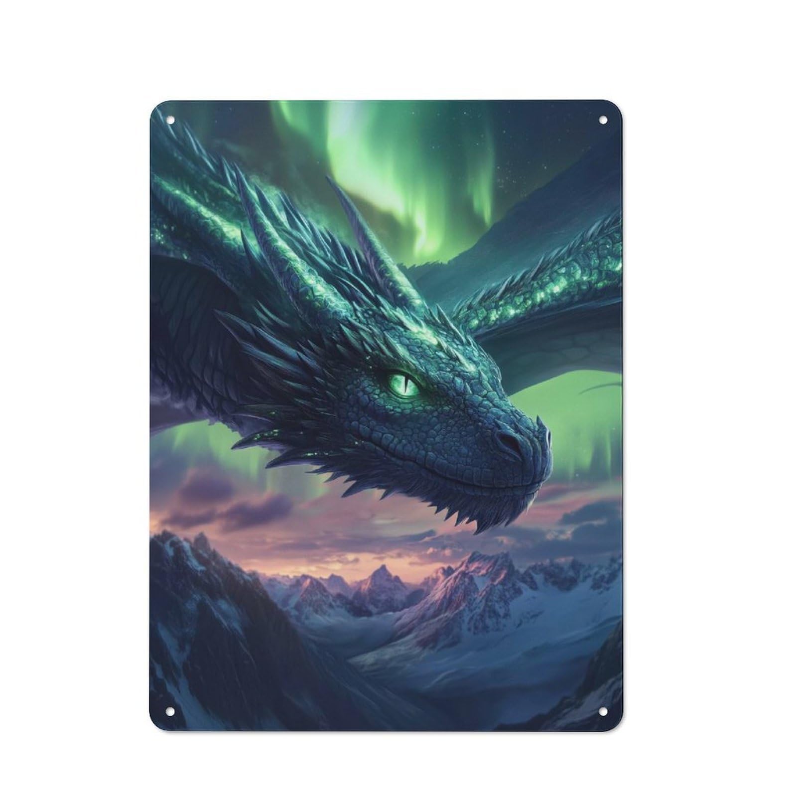 Junmoney Dragon In Northern Lights Garage Style Metal Wall Sign 40X30cm Featuring Garage Wall Decor For Garage, Hobby Room, Office Or Man Cave