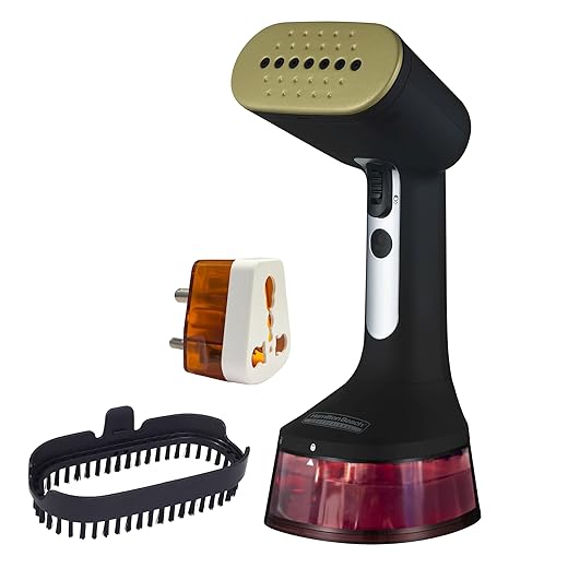 Hamilton Beach Professional Garment Steamer, Steam Iron for Clothes, 1740Watt Fast Heat Up, Turbo Steam Mode, Detachable Fabric Brush, Large 300ml Water Tank, Ergonomic Handle, 2m Cord, Black