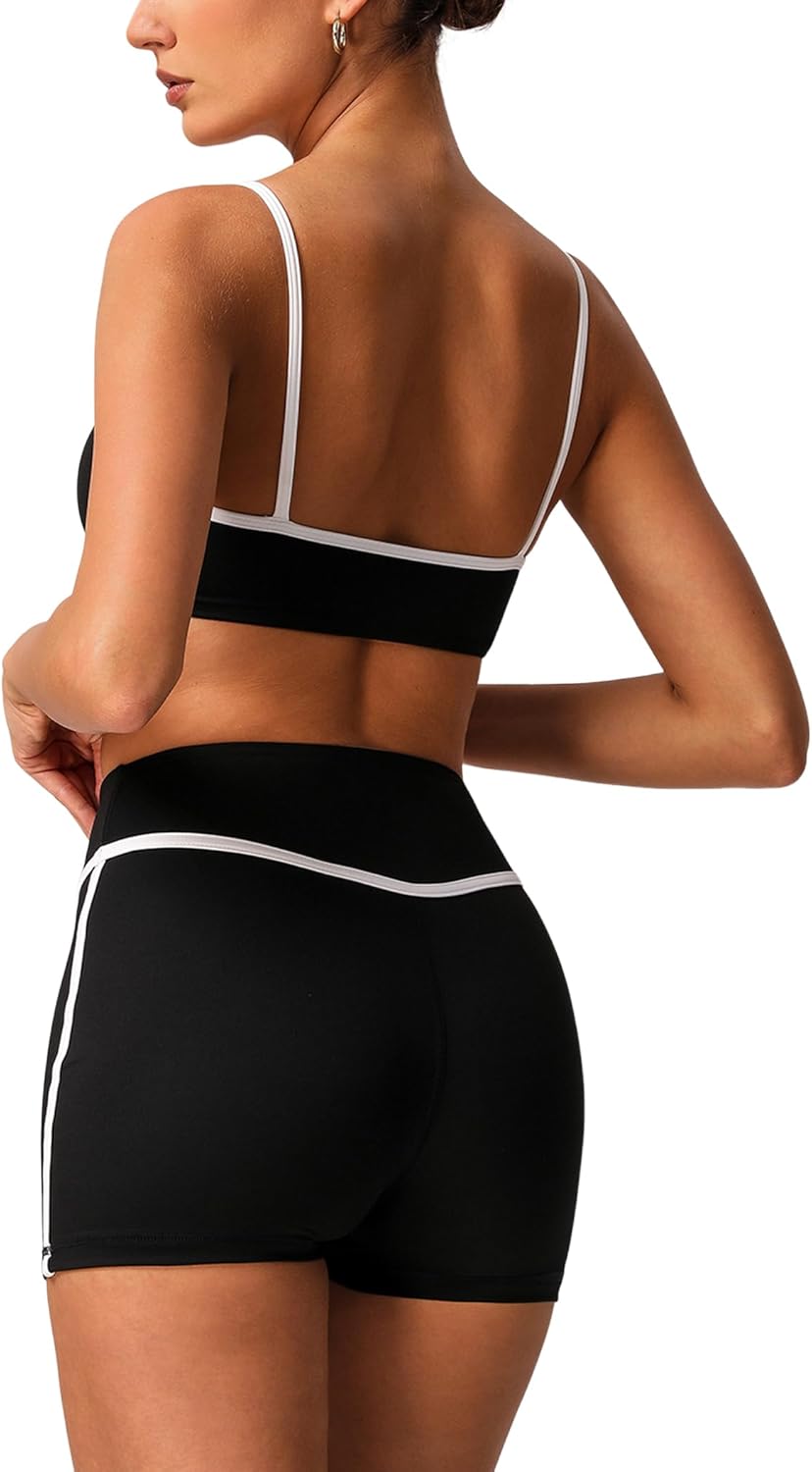 2 Piece Workout Sets for Women Contrast Panel Sports Bra Cami Top and Butt-lifting Pants Active Jogger Outfits