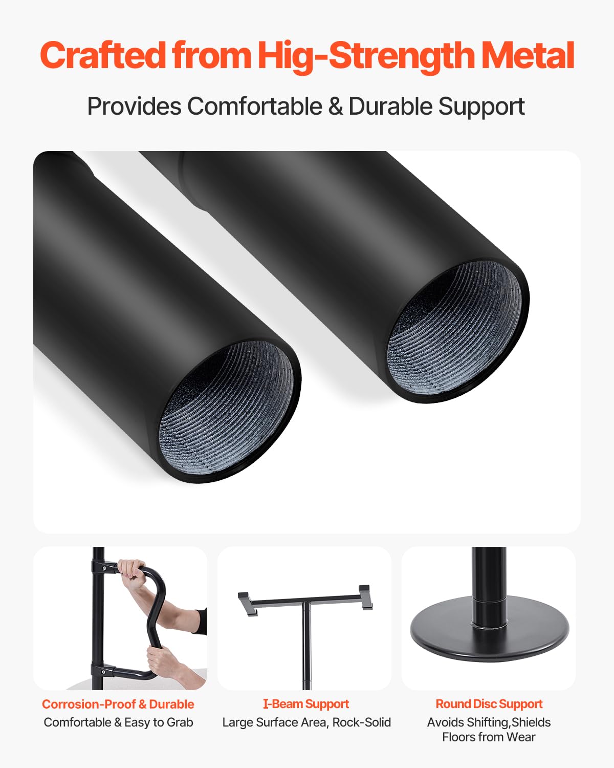 VEVOR Asta di Trasferimento dal Pavimento al Soffitto, Capacità 136 kg Barra di Sostegno per Bagno Montata a Tensione con Maniglia Curva Antiscivolo, Asta di Sicurezza per Soffitti 2140 a 3050 mm Nero