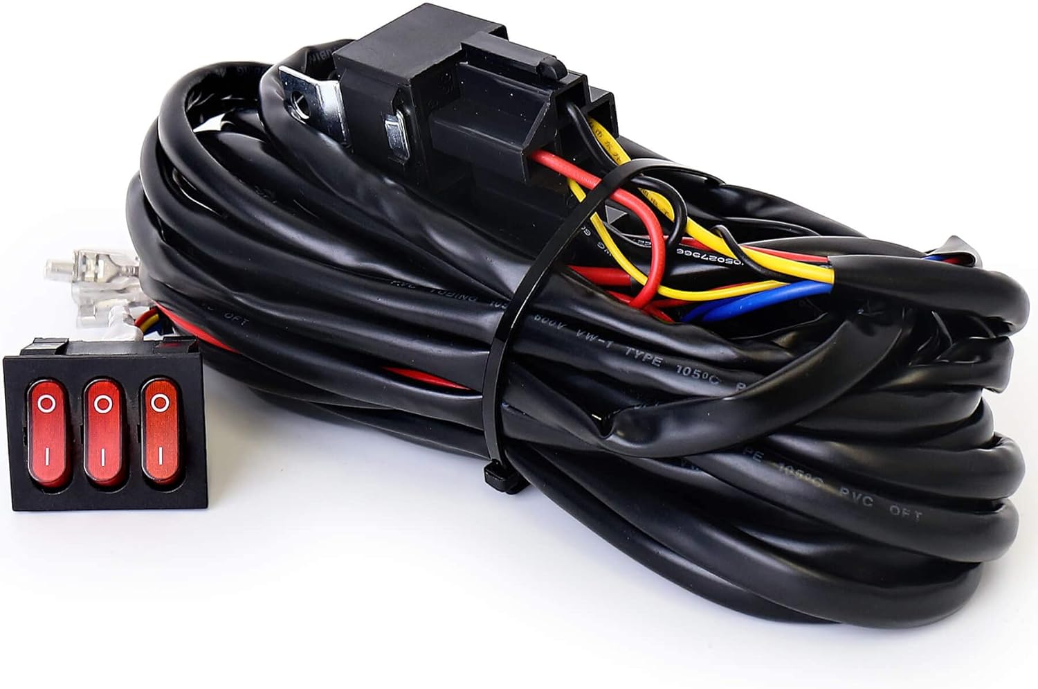 12V 4 Wire LED Side Shooter Pods Wiring Harness Kit with 3 On/Off Switches for Off Road, Heavy Duty Truck, ATV, SUV LED Work Light Pods