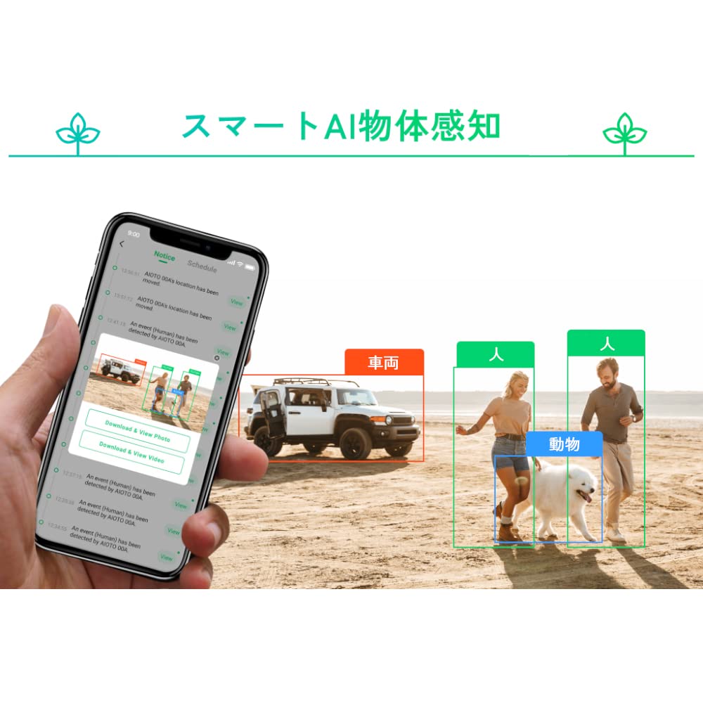 AIOTO go 防犯カメラ ナイトビジョン 4G LTE 超軽量！ Wi-Fiがなくても使える！ソーラー充電！屋外使用可能な
