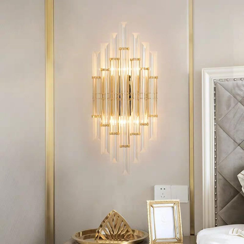MYUYEE Crystal Wall Sconce Lighting D Crystal Wall Light Fixture Bedside Light Crystal Wall Lamp For Bedroom Bathroom Dinning Living Room Hallway 2X E14 Base