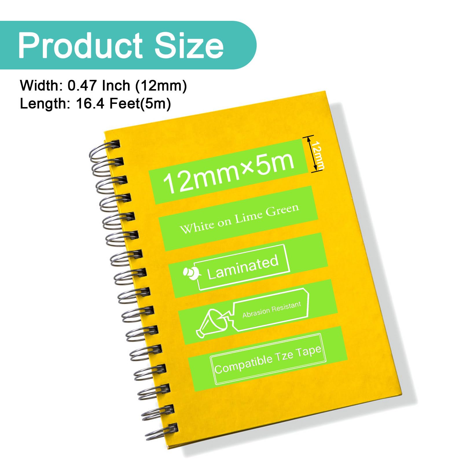 NineLeaf TZe-MQG35 Etikettenband Kompatibel mit Brother P-Touch TZeMQG35 TZ-MQG35 TZMQG35 TZe 12mm 0.47'' Bänder Laminiertes Weiß auf Lind Grün Schriftband für P-Touch PT-H200 E100 H105 D210, 10PK