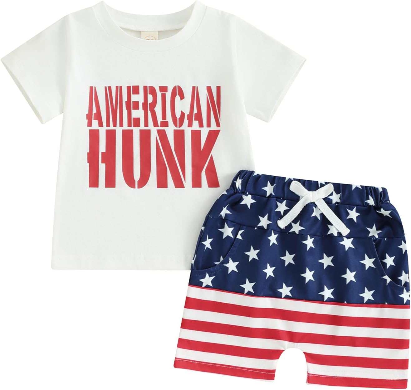 Rtnnsbbfcm 4th Of July Baby Boy Outfit USA Short Sleeve T Shirt Tops + Shorts Sets America Flag First Fourth July Clothes