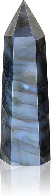 CrystalTears Labradorite Crystal Wand 2.3"-2.8" Natural Healing Crystal Tower 6 Facted Quartz Crystal Point Gemstone Prism Wand for Reiki Energy Healing Meditation Home Decor Crystal Gift