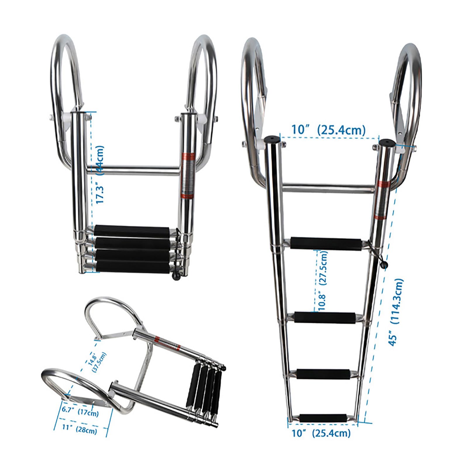 Generico Scala Marina a 3/4 gradini, Scala telescopica in Acciaio Inox per Barche, scaletta Antiscivolo per subacquei con Fibbie per Yacht, Nave, Barca, Piscina, Argento, 3 gradini (Argento