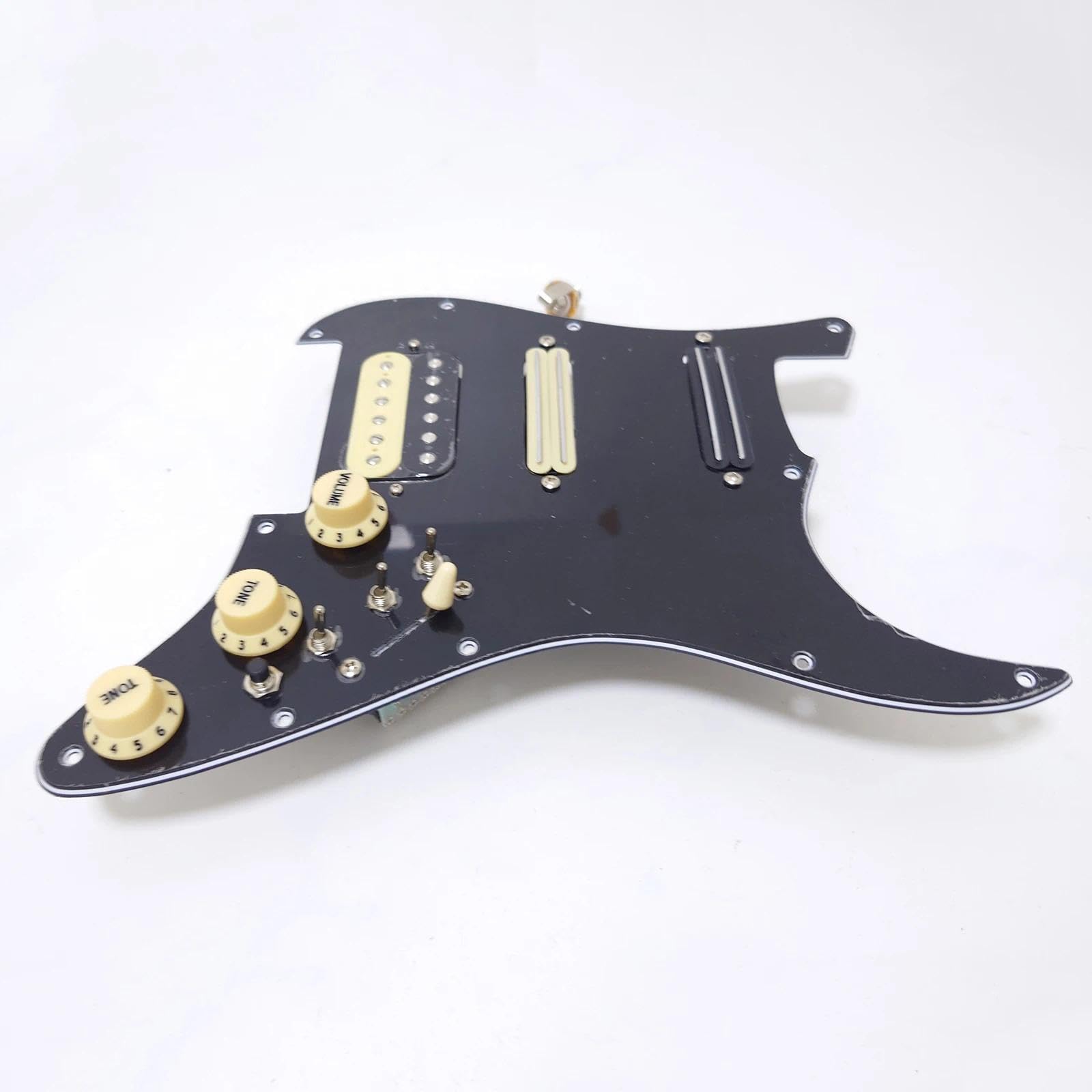 Juego de golpeador precableado para guitarra, bobina Splittin SSH Alnico 5 pastillas Humbucker para Fender USA/México Stratocaster piezas de repuesto (negro)