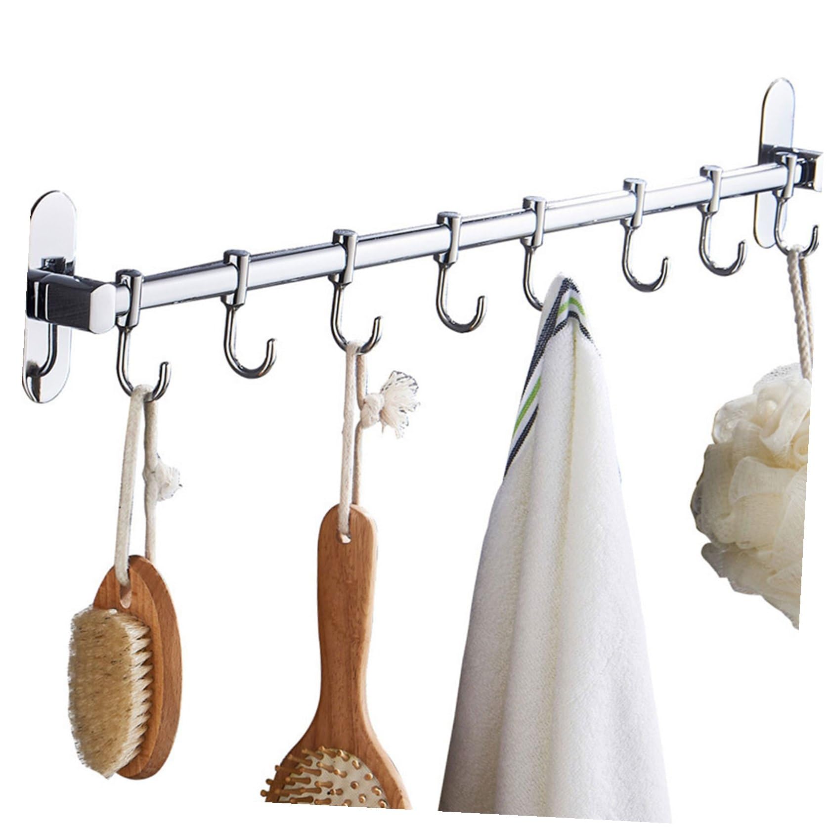 Perchero De Pared Para Utensilios Cocina 40 Cm 6 Ganchos Acero Inoxidable Sin Perforar Sin Daños Fácil Instalación Uso En Cocina Organizers