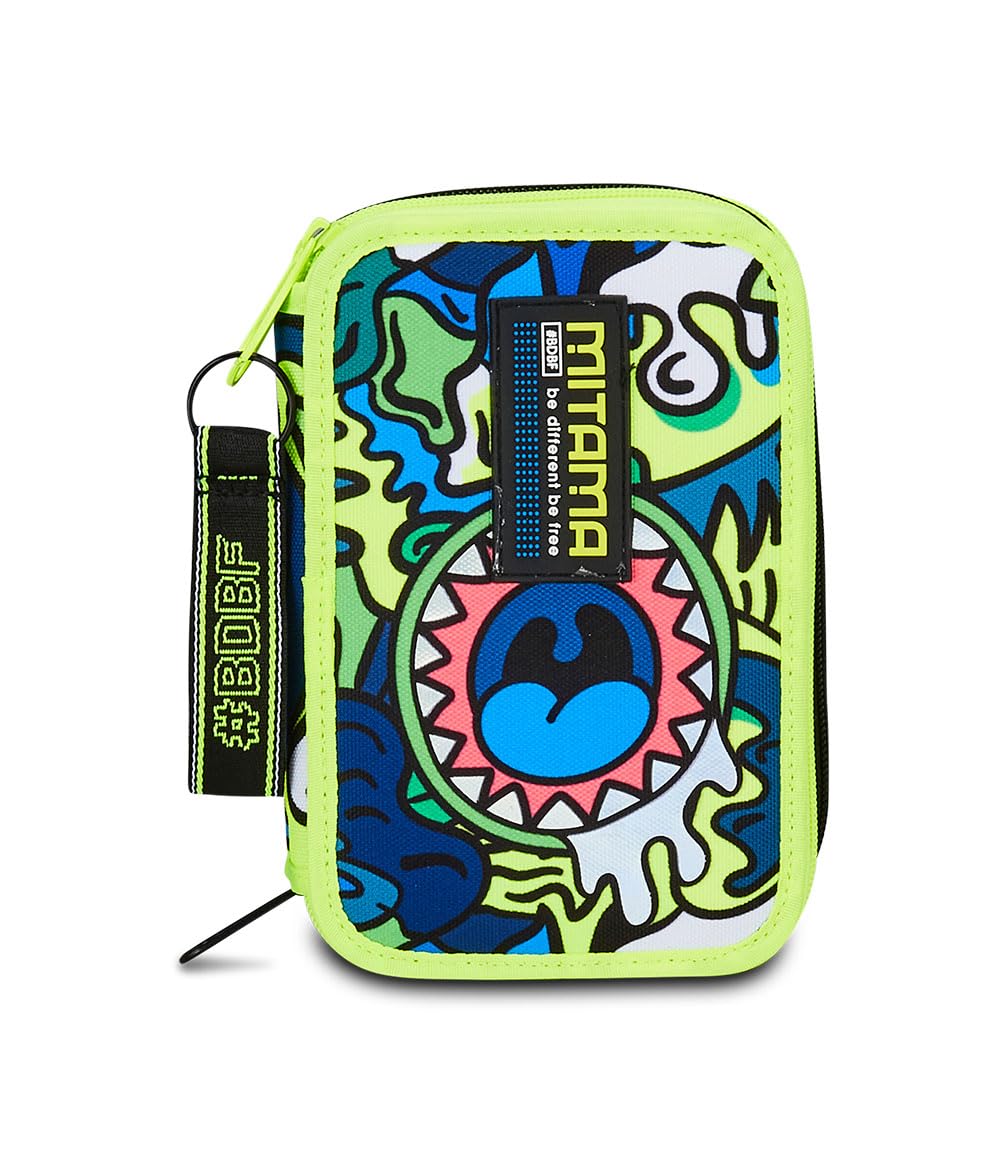 Mitama Astuccio Scuola 3 Scomparti, SUPER TRIPLO FLUO MONSTER, Contenuto 50 pz, Completo di Matite, Pennarelli, Portapenne Scuola Elementare Bambino